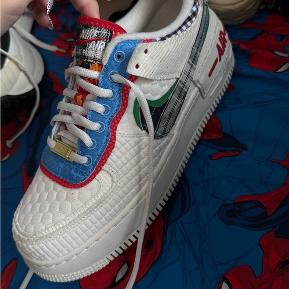 Nike Air Force 1 with Red, Blue, and Green Accents - Picture 1 of 2